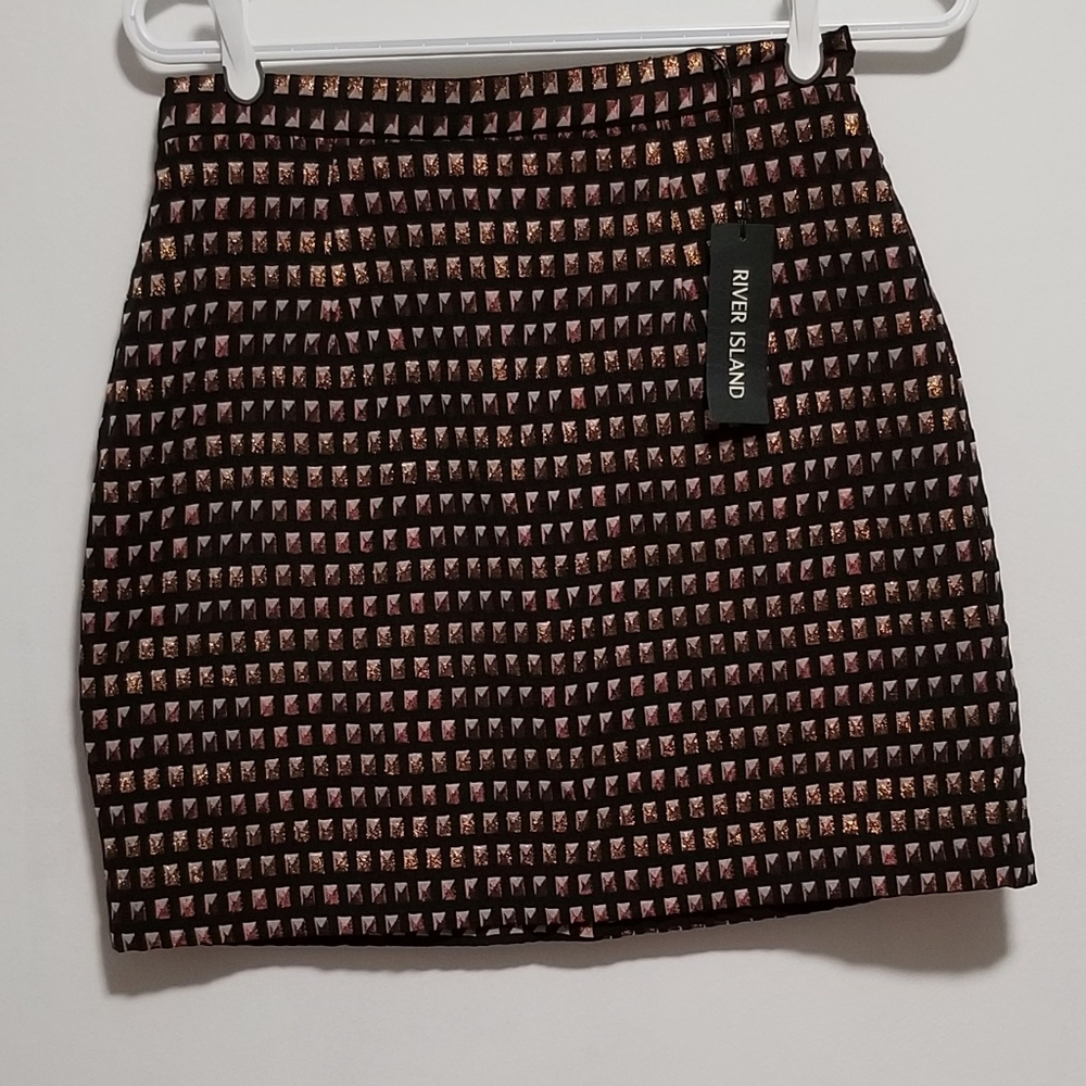NWT River Island 🇬🇧 metallic patterned miniskirt